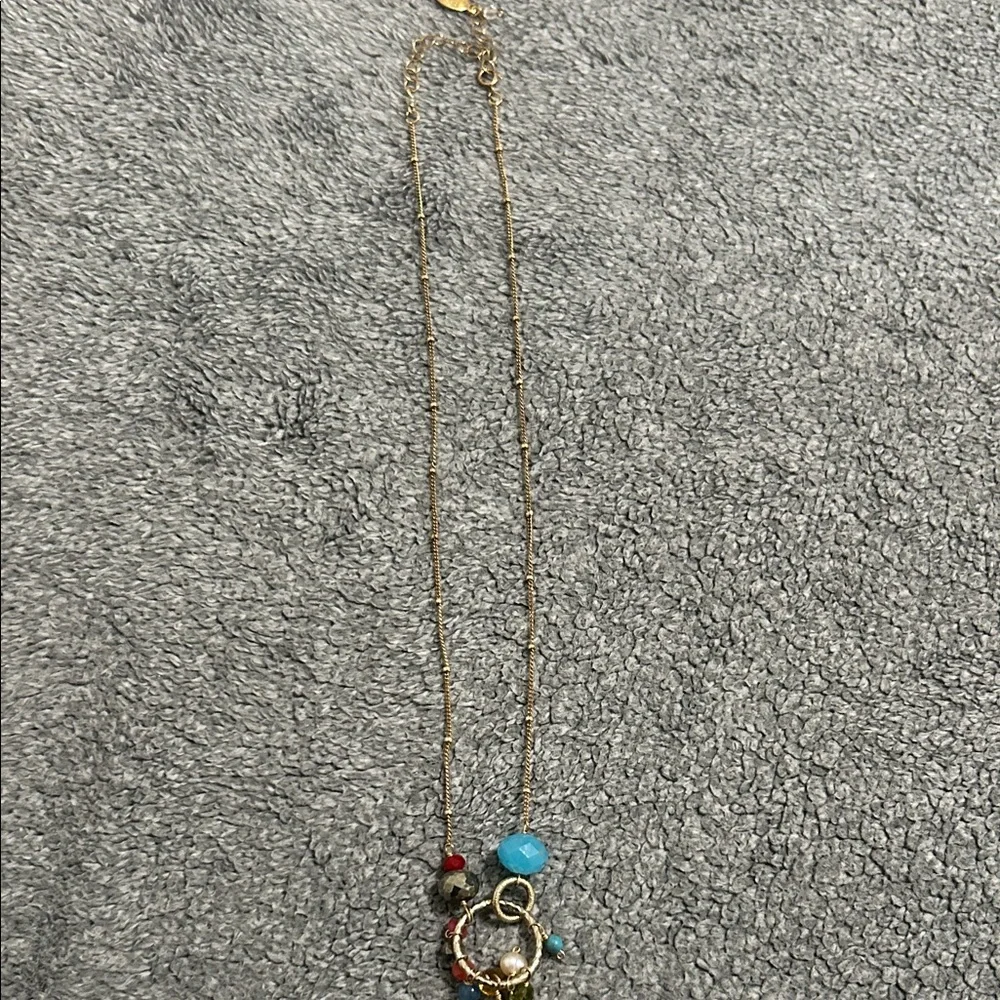 Gold-Tone Necklace with Blue and Red Accent Beads